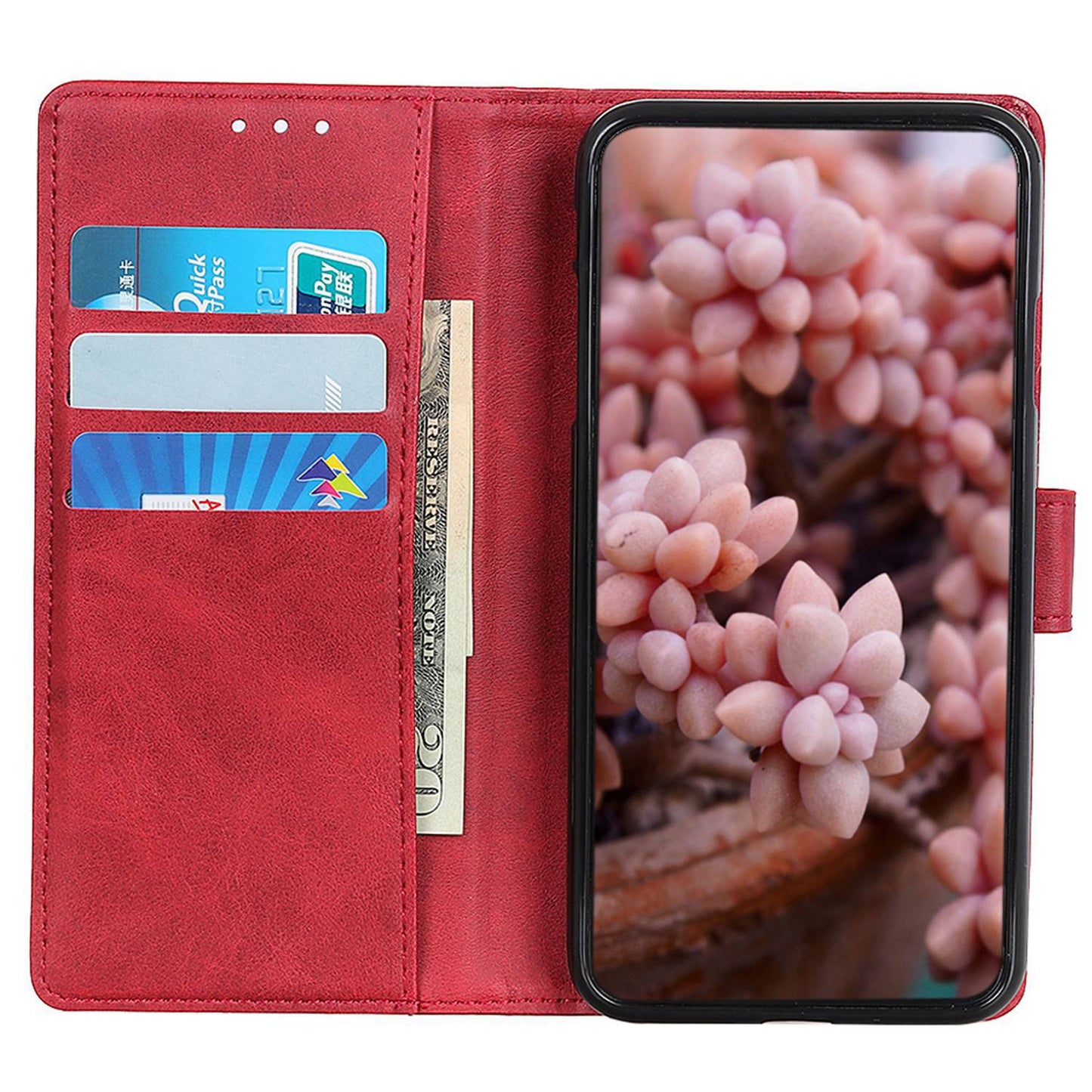 For OnePlus Ace 2 5G / 11R 5G Cowhide Texture Stand Case Wallet PU Leather Phone Cover - Red