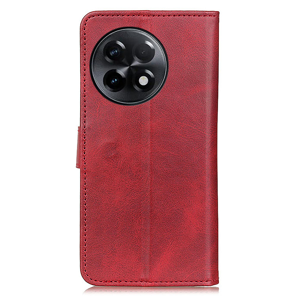 For OnePlus Ace 2 5G / 11R 5G Cowhide Texture Stand Case Wallet PU Leather Phone Cover - Red