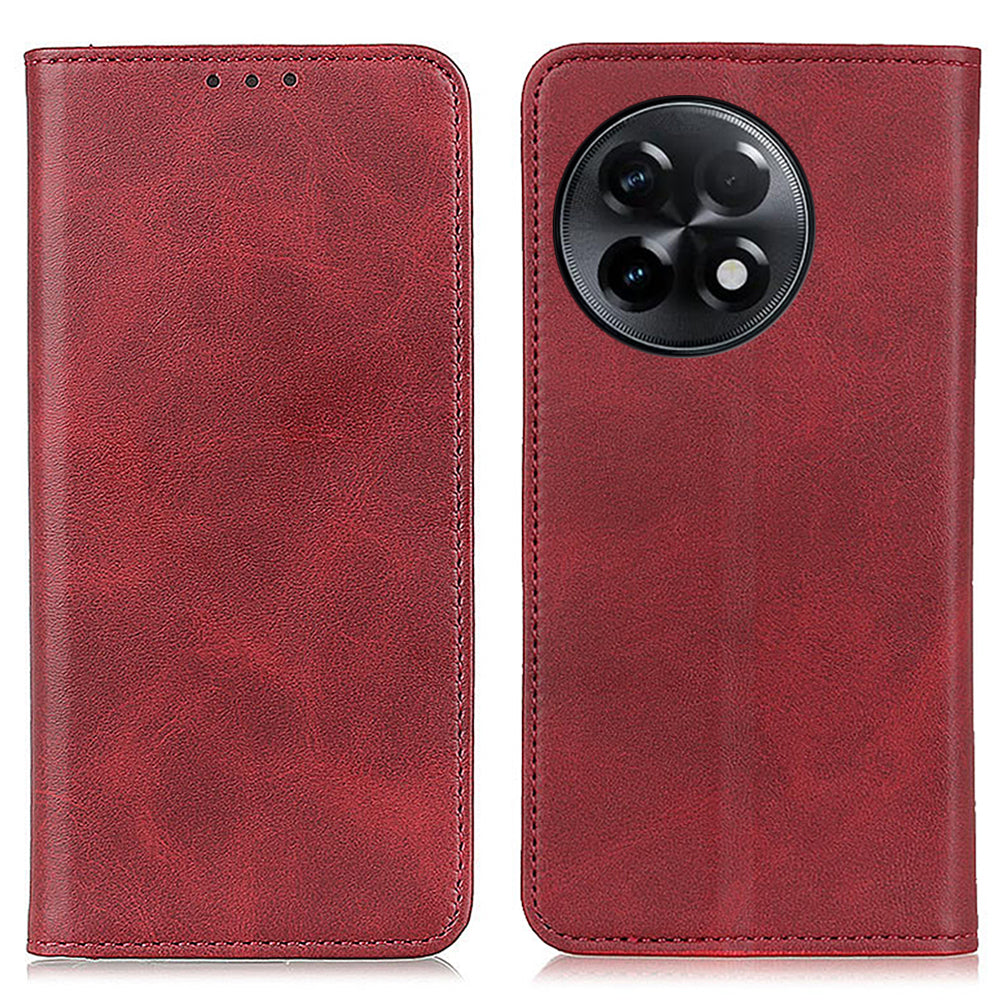 Split Leather Phone Stand Case for OnePlus Ace 2 5G / 11R 5G Shockproof Wallet Cover - Red