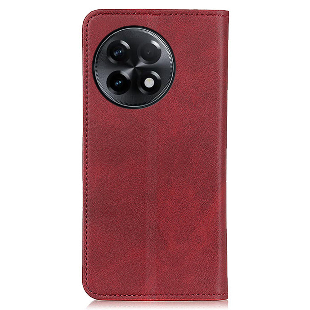 Split Leather Phone Stand Case for OnePlus Ace 2 5G / 11R 5G Shockproof Wallet Cover - Red