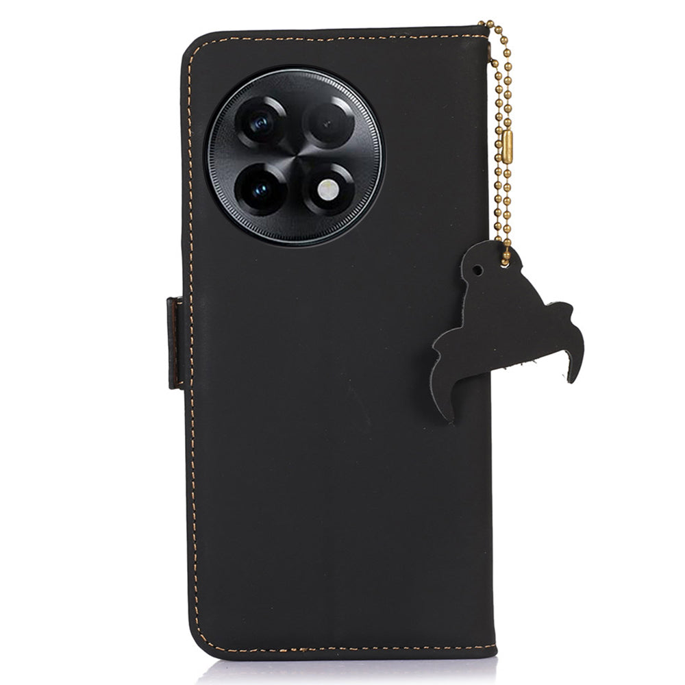 For OnePlus Ace 2 5G / 11R 5G Phone Case Genuine Cow Leather Wallet RFID Blocking Stand Magnetic Flip Cover - Black