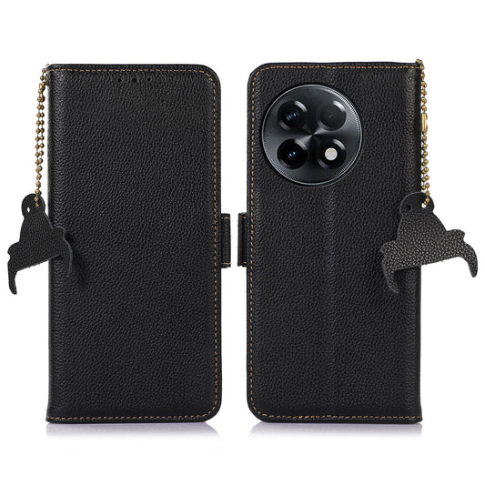For OnePlus Ace 2 5G / 11R 5G Shockproof Genuine Leather Phone Cover Magnetic RFID Blocking Wallet Stand Case - Black