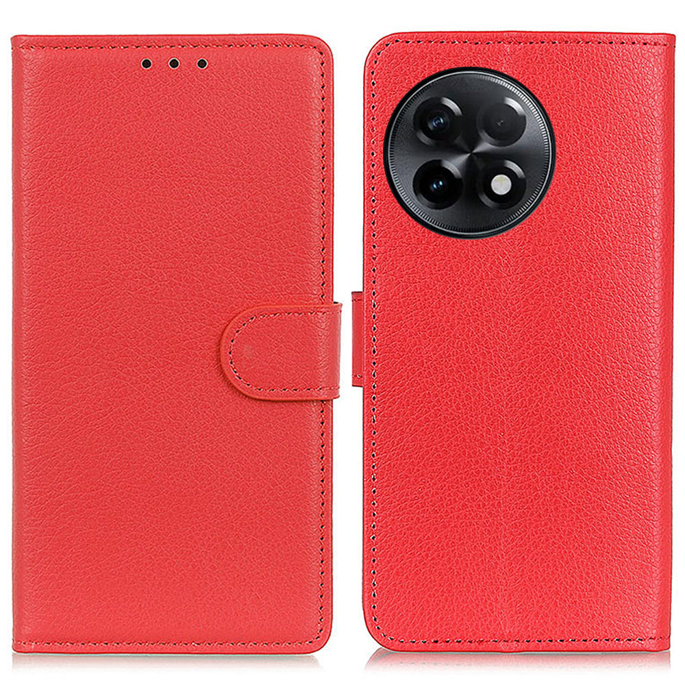 For OnePlus Ace 2 5G / 11R 5G Wallet Phone Cover Stand Classic Litchi Texture Leather Flip Phone Case - Red