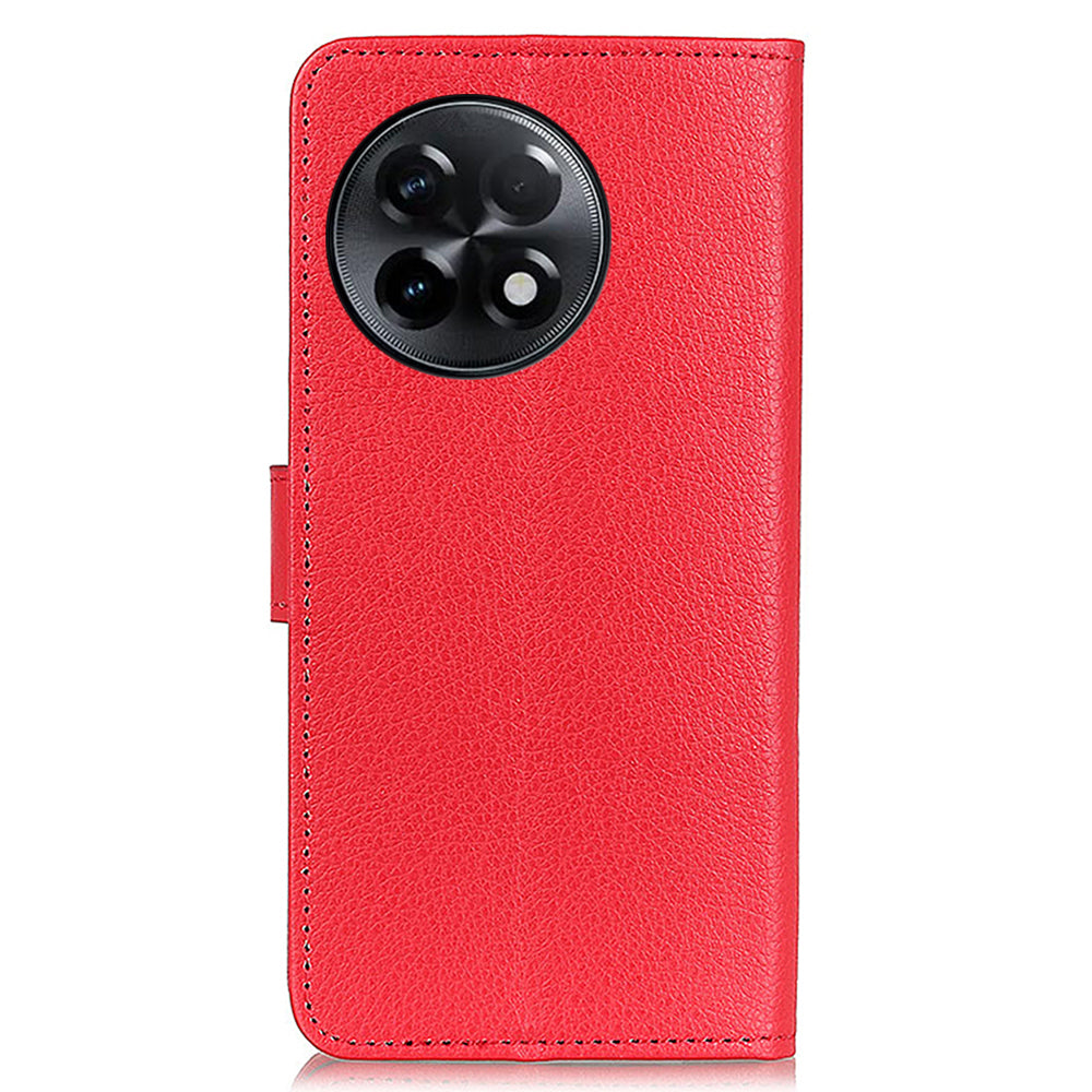 For OnePlus Ace 2 5G / 11R 5G Wallet Phone Cover Stand Classic Litchi Texture Leather Flip Phone Case - Red