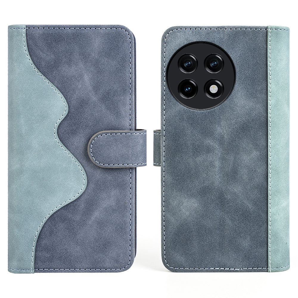 For OnePlus Ace 2 5G / 11R 5G Wallet Case Dual Color Splicing PU Leather Phone Cover with Stand - Blue