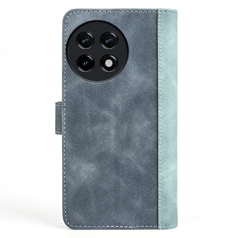 For OnePlus Ace 2 5G / 11R 5G Wallet Case Dual Color Splicing PU Leather Phone Cover with Stand - Blue