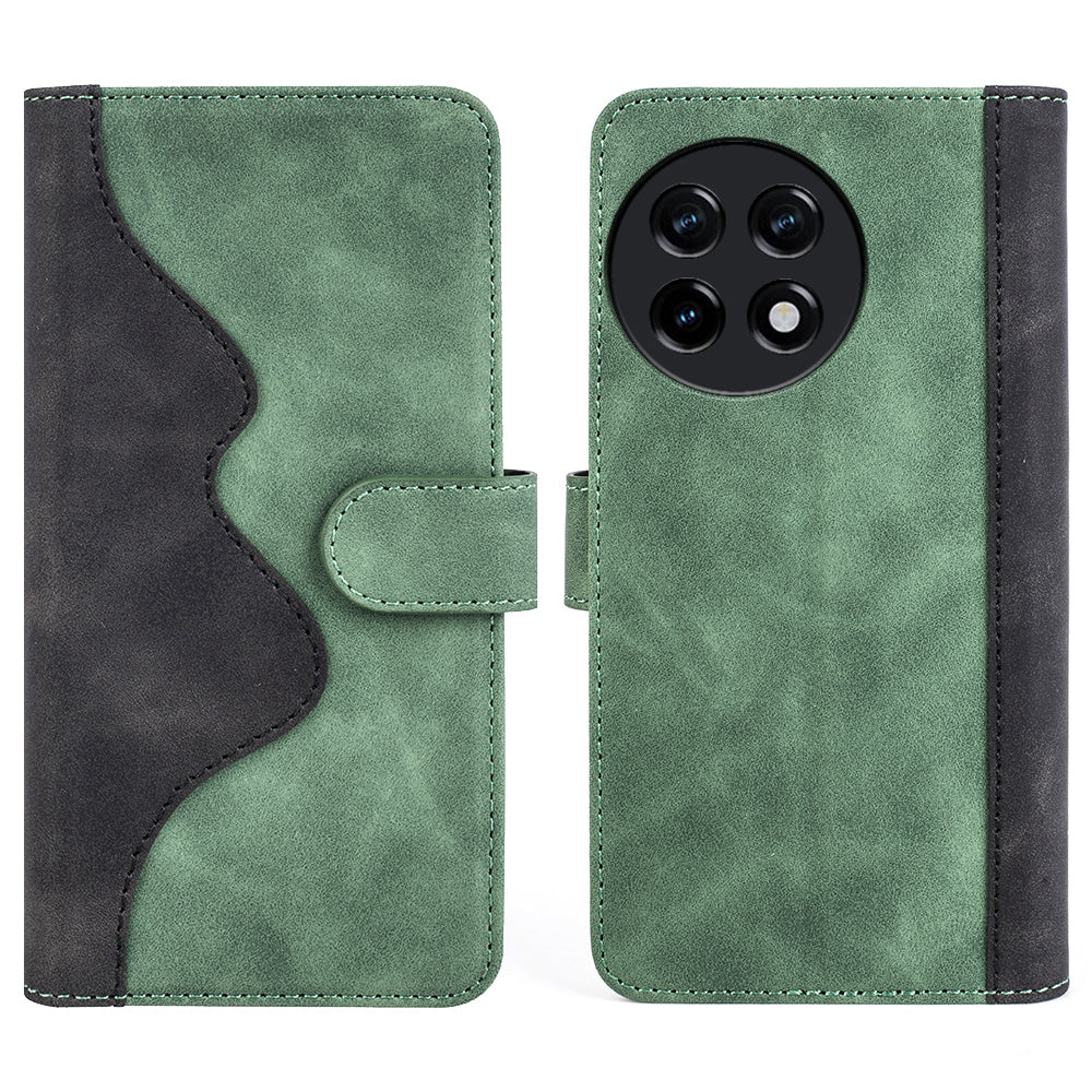 For OnePlus Ace 2 5G / 11R 5G Wallet Case Dual Color Splicing PU Leather Phone Cover with Stand - Green
