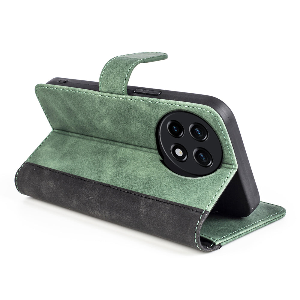 For OnePlus Ace 2 5G / 11R 5G Wallet Case Dual Color Splicing PU Leather Phone Cover with Stand - Green