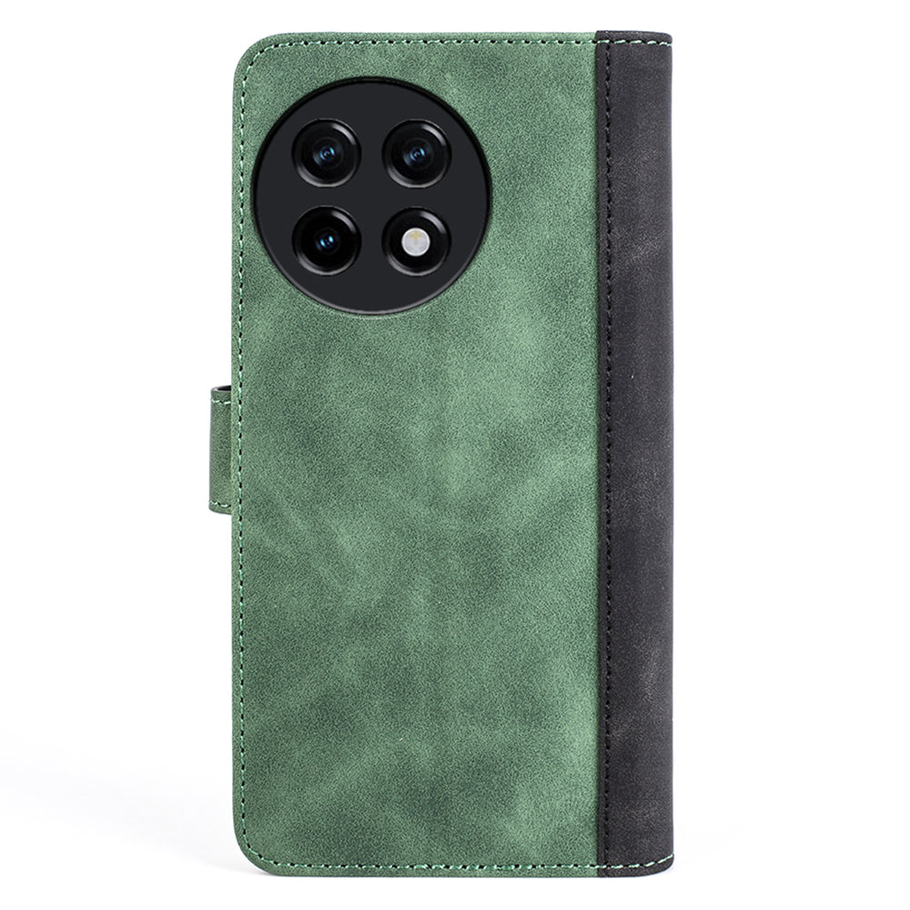 For OnePlus Ace 2 5G / 11R 5G Wallet Case Dual Color Splicing PU Leather Phone Cover with Stand - Green