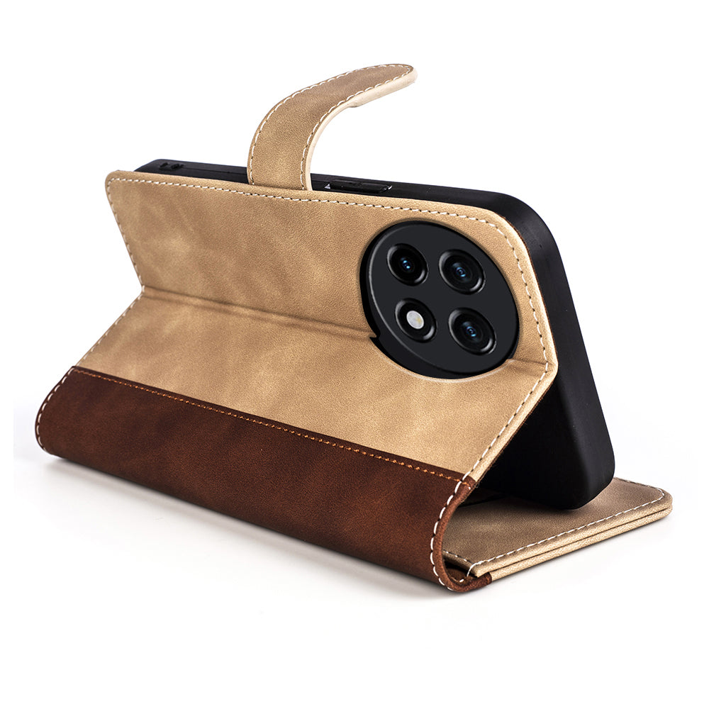 For OnePlus Ace 2 5G / 11R 5G Wallet Case Dual Color Splicing PU Leather Phone Cover with Stand - Yellow