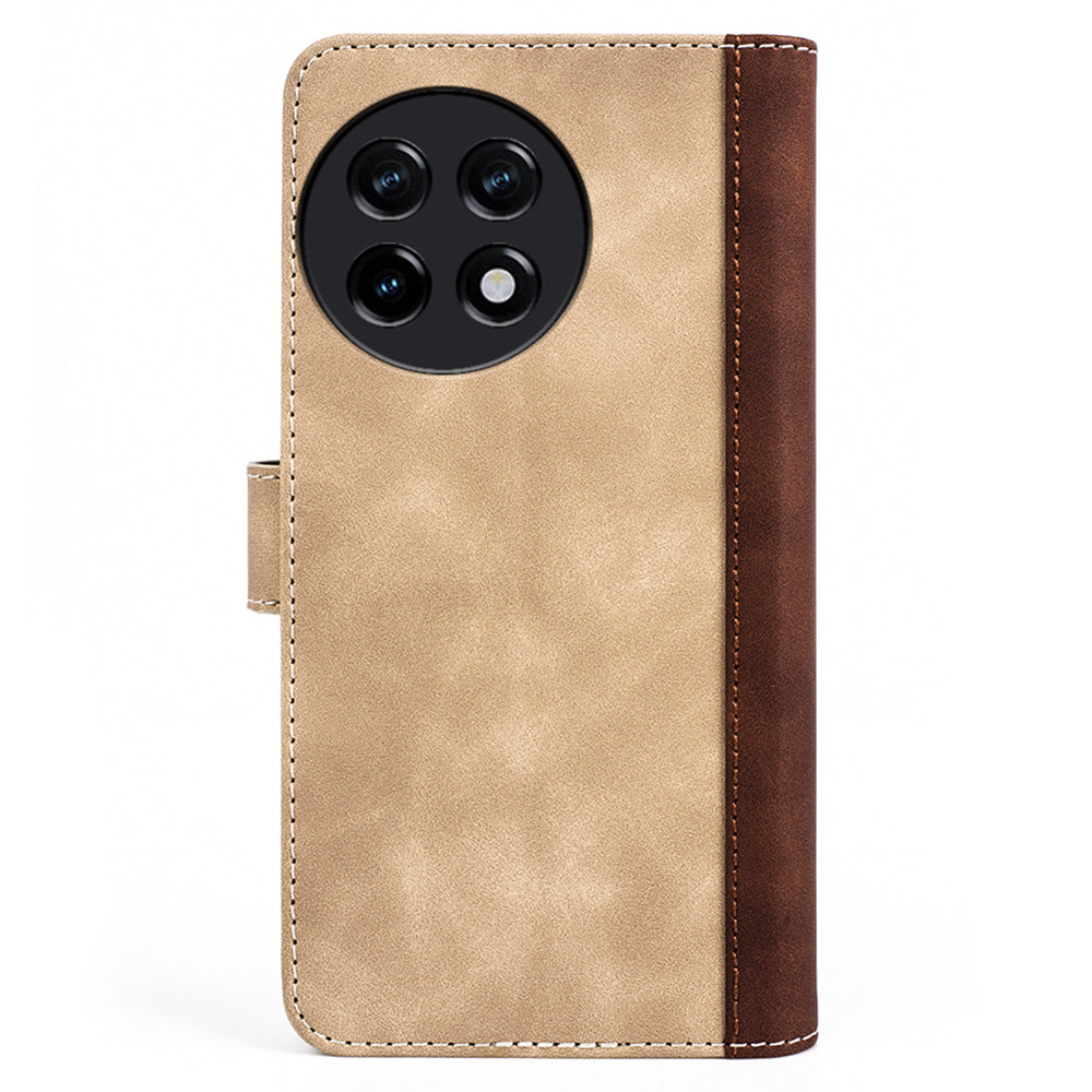 For OnePlus Ace 2 5G / 11R 5G Wallet Case Dual Color Splicing PU Leather Phone Cover with Stand - Yellow