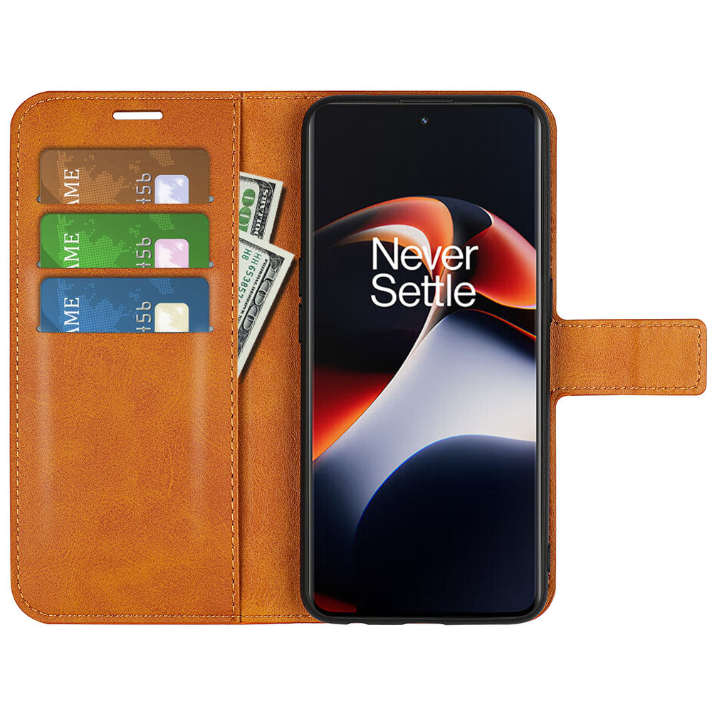 For OnePlus Ace 2 5G / 11R 5G Calf Texture Stand Wallet Case Square Magnetic Clasp Phone Cover - Yellow