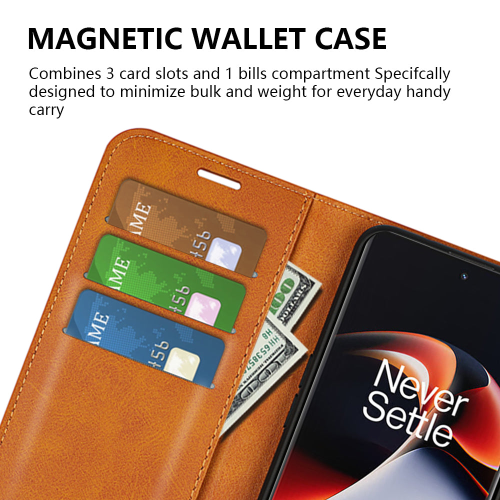 For OnePlus Ace 2 5G / 11R 5G Calf Texture Stand Wallet Case Square Magnetic Clasp Phone Cover - Yellow