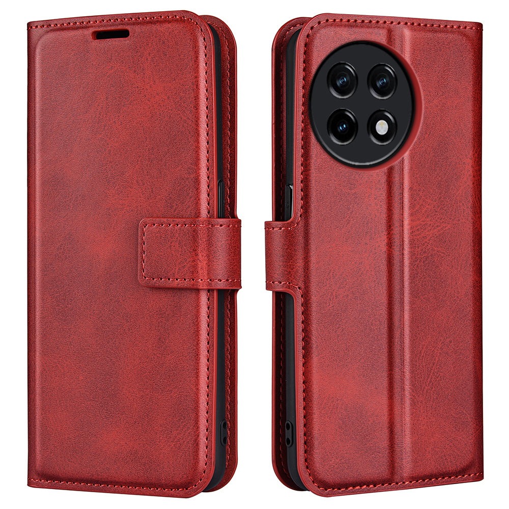 For OnePlus Ace 2 5G / 11R 5G Calf Texture Stand Wallet Case Square Magnetic Clasp Phone Cover - Red