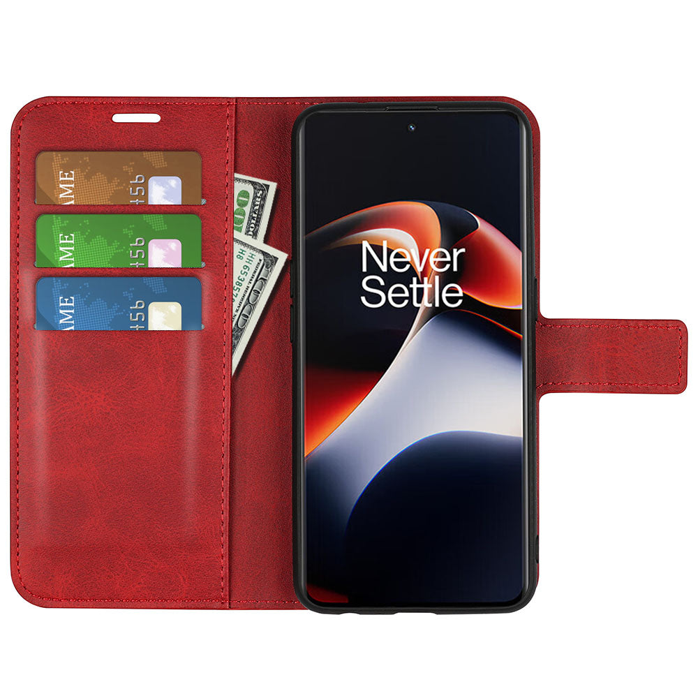 For OnePlus Ace 2 5G / 11R 5G Calf Texture Stand Wallet Case Square Magnetic Clasp Phone Cover - Red
