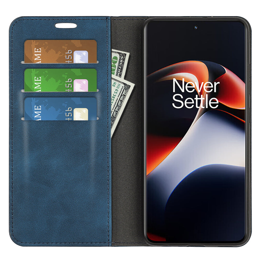 For OnePlus Ace 2 5G / 11R 5G Skin-touch Stand Wallet Case PU Leather Flip Phone Cover - Blue