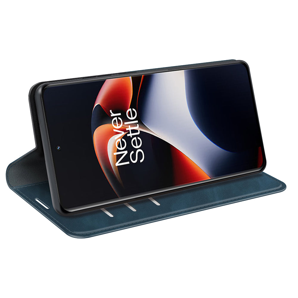 For OnePlus Ace 2 5G / 11R 5G Skin-touch Stand Wallet Case PU Leather Flip Phone Cover - Blue