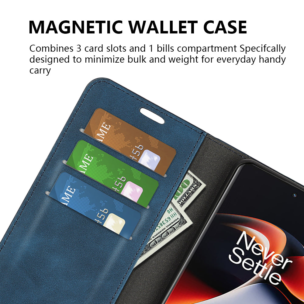 For OnePlus Ace 2 5G / 11R 5G Skin-touch Stand Wallet Case PU Leather Flip Phone Cover - Blue