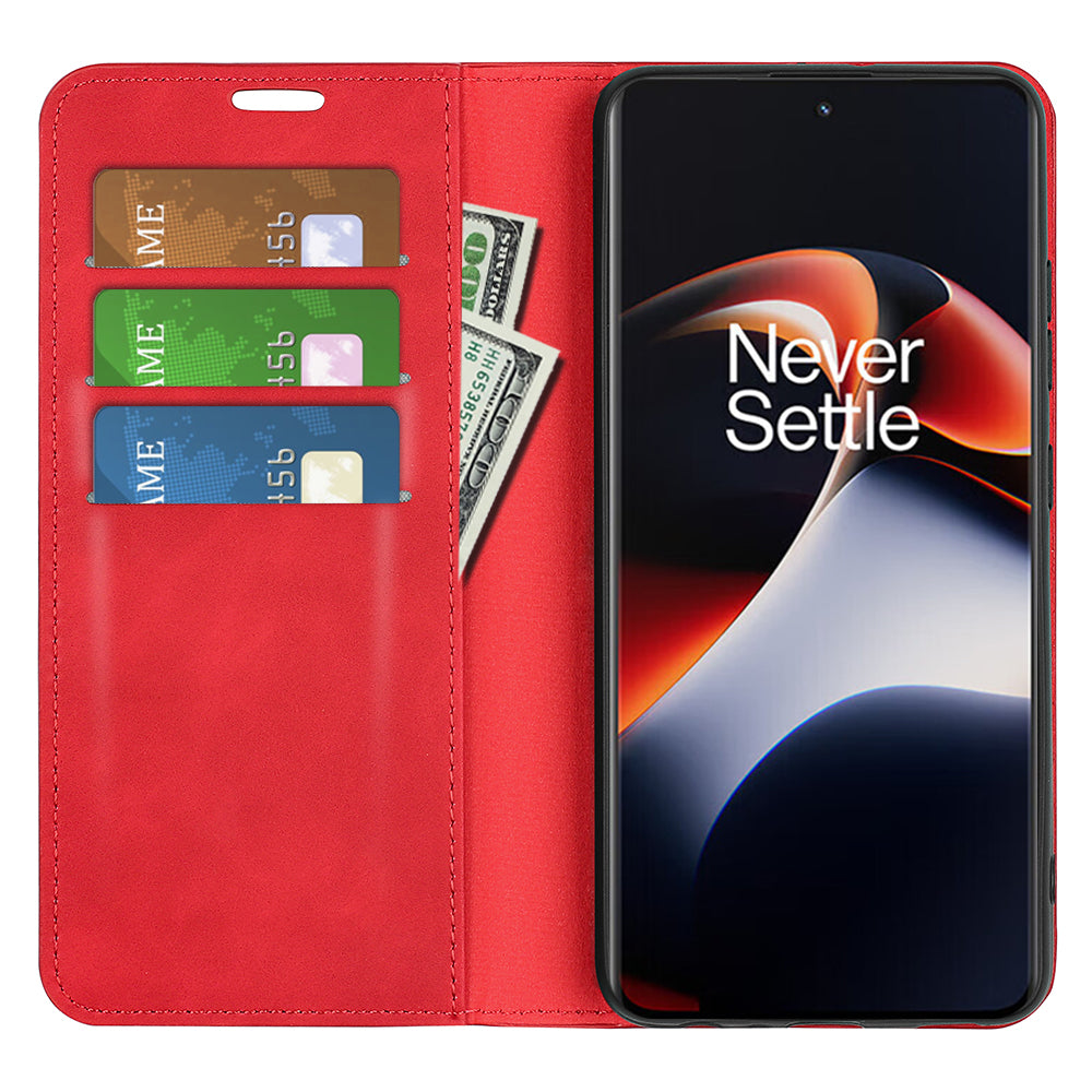 For OnePlus Ace 2 5G / 11R 5G Skin-touch Stand Wallet Case PU Leather Flip Phone Cover - Red