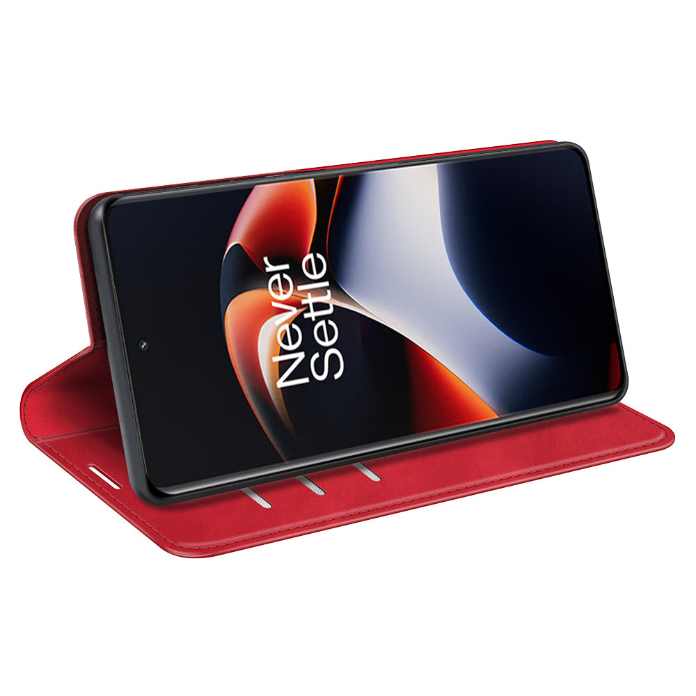 For OnePlus Ace 2 5G / 11R 5G Skin-touch Stand Wallet Case PU Leather Flip Phone Cover - Red