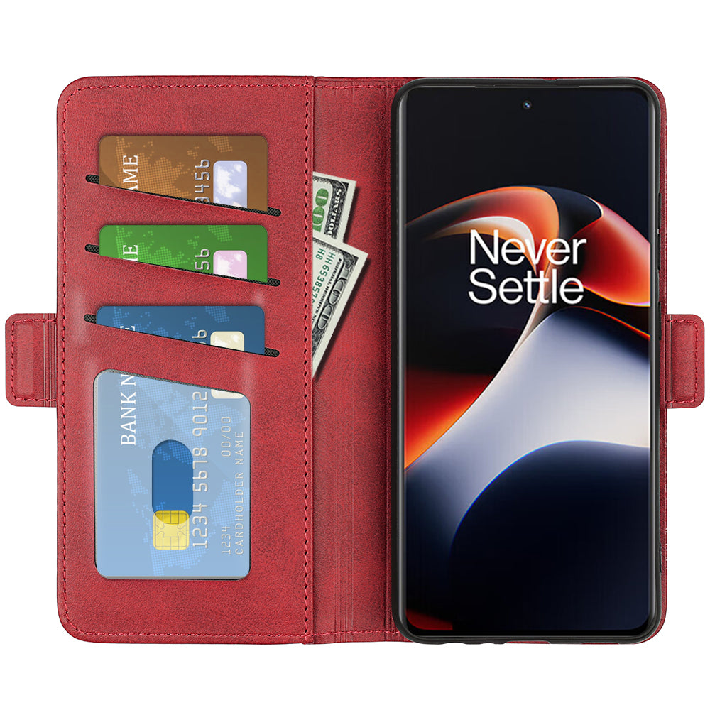 For OnePlus Ace 2 5G / 11R 5G Calf Texture Magnetic Flip Phone Cover Stand Wallet Leather Case - Red