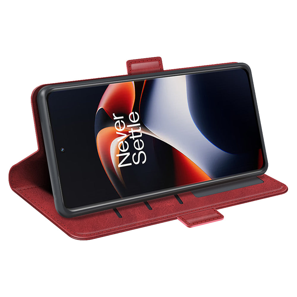 For OnePlus Ace 2 5G / 11R 5G Calf Texture Magnetic Flip Phone Cover Stand Wallet Leather Case - Red