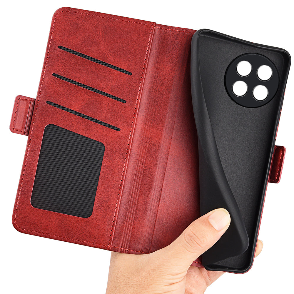 For OnePlus Ace 2 5G / 11R 5G Calf Texture Magnetic Flip Phone Cover Stand Wallet Leather Case - Red