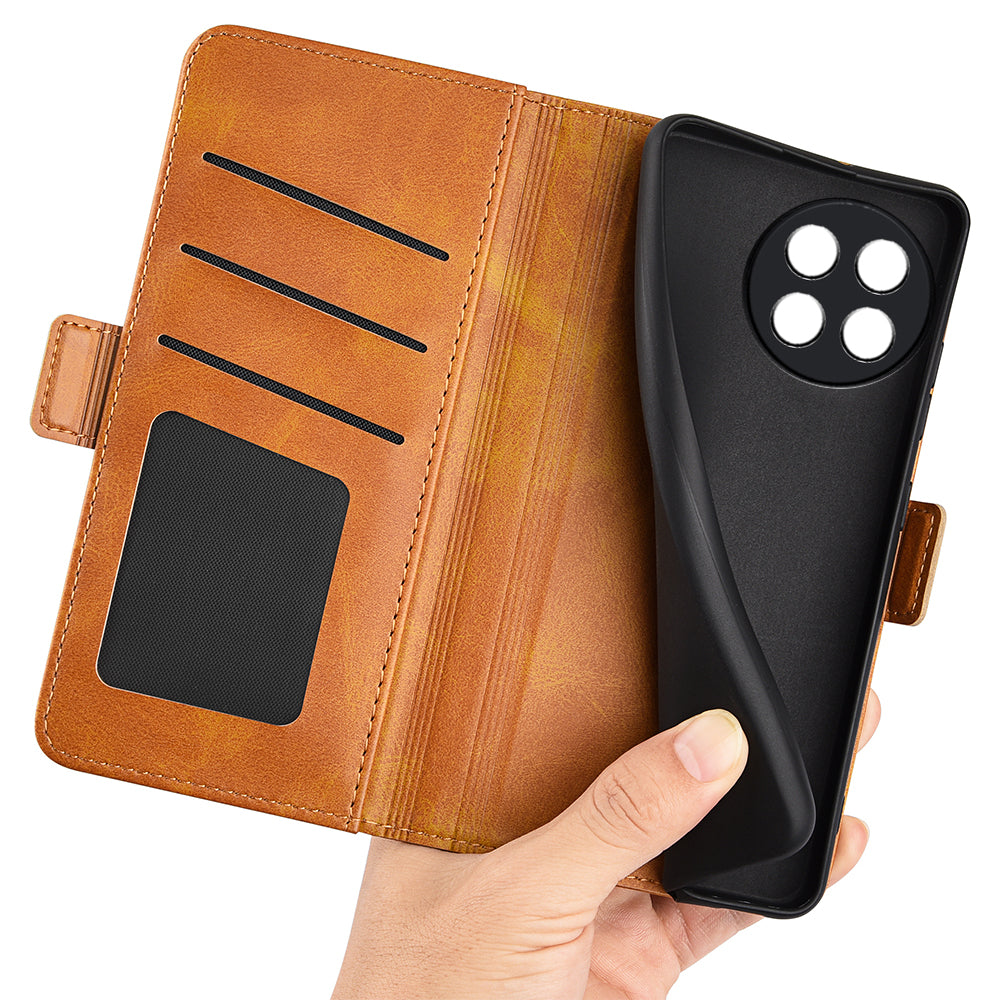 For OnePlus Ace 2 5G / 11R 5G Calf Texture Magnetic Flip Phone Cover Stand Wallet Leather Case - Yellow