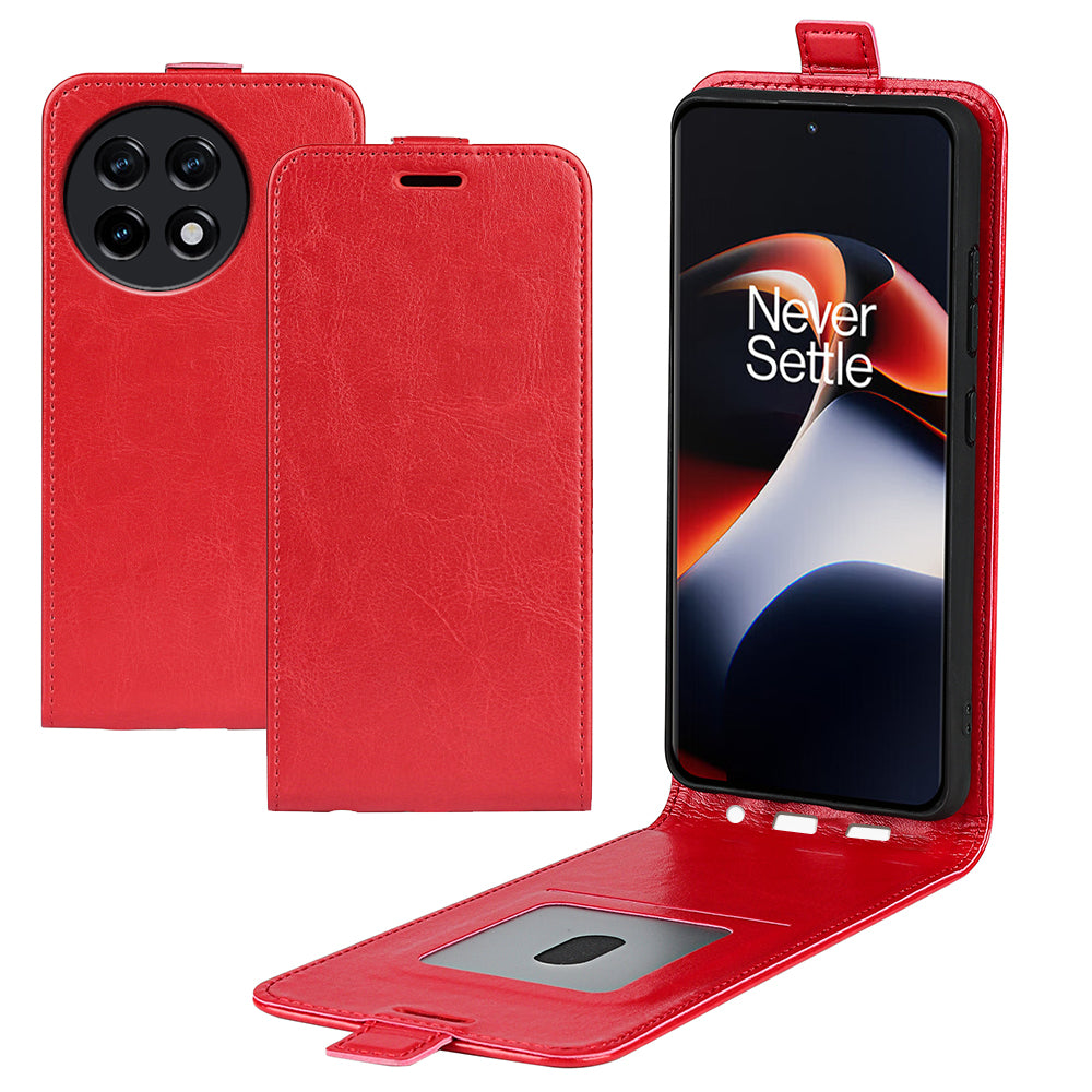 Vertical Flip Cover for OnePlus Ace 2 5G / 11R 5G , Crazy Horse Texture Leather Card Slot Case - Red