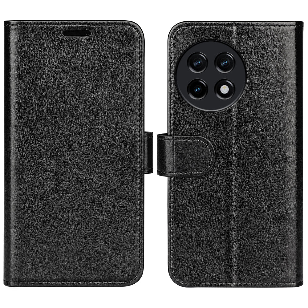 For OnePlus Ace 2 5G / 11R 5G Shockproof Crazy Horse Texture Case Leather Wallet Stand Flip Cover - Black
