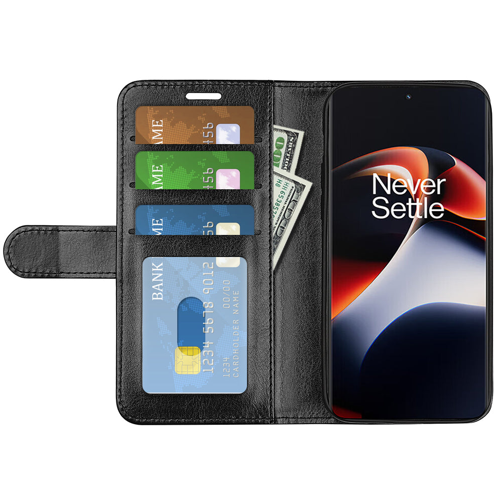 For OnePlus Ace 2 5G / 11R 5G Shockproof Crazy Horse Texture Case Leather Wallet Stand Flip Cover - Black
