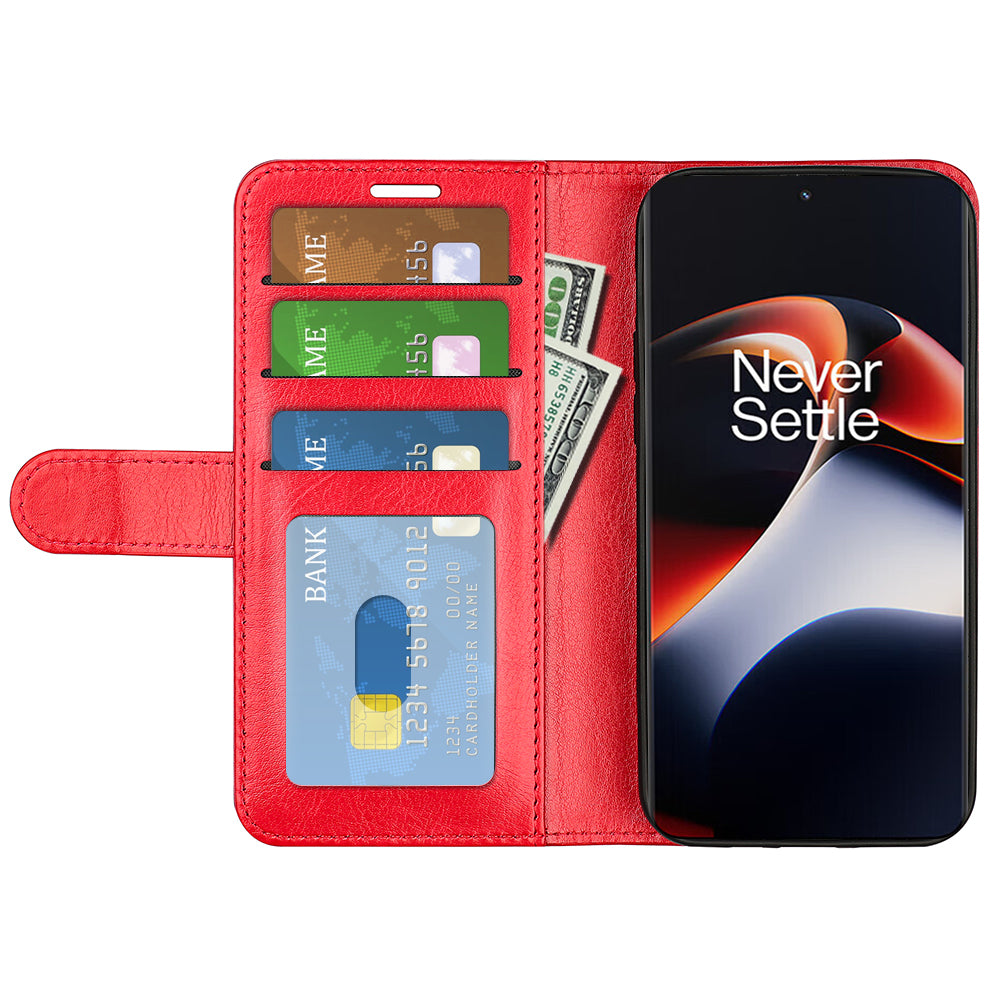 For OnePlus Ace 2 5G / 11R 5G Shockproof Crazy Horse Texture Case Leather Wallet Stand Flip Cover - Red