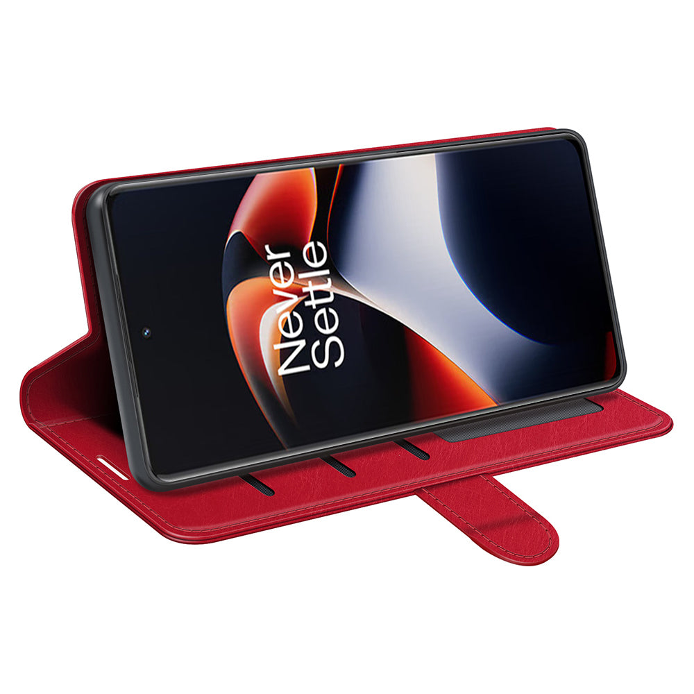 For OnePlus Ace 2 5G / 11R 5G Shockproof Crazy Horse Texture Case Leather Wallet Stand Flip Cover - Red