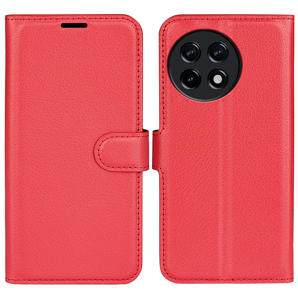 Shockproof Phone Case for OnePlus Ace 2 5G / 11R 5G Litchi Texture Wallet Phone Cover with Stand - Red