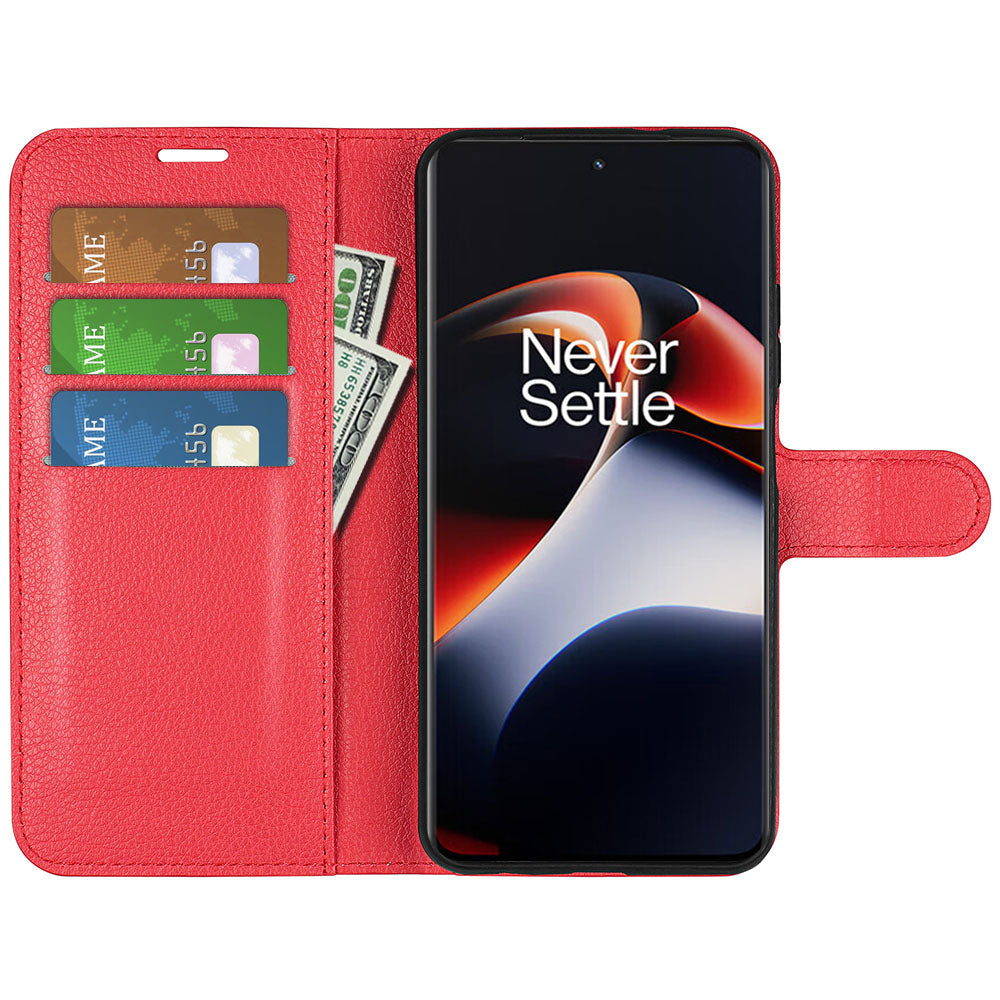 Shockproof Phone Case for OnePlus Ace 2 5G / 11R 5G Litchi Texture Wallet Phone Cover with Stand - Red