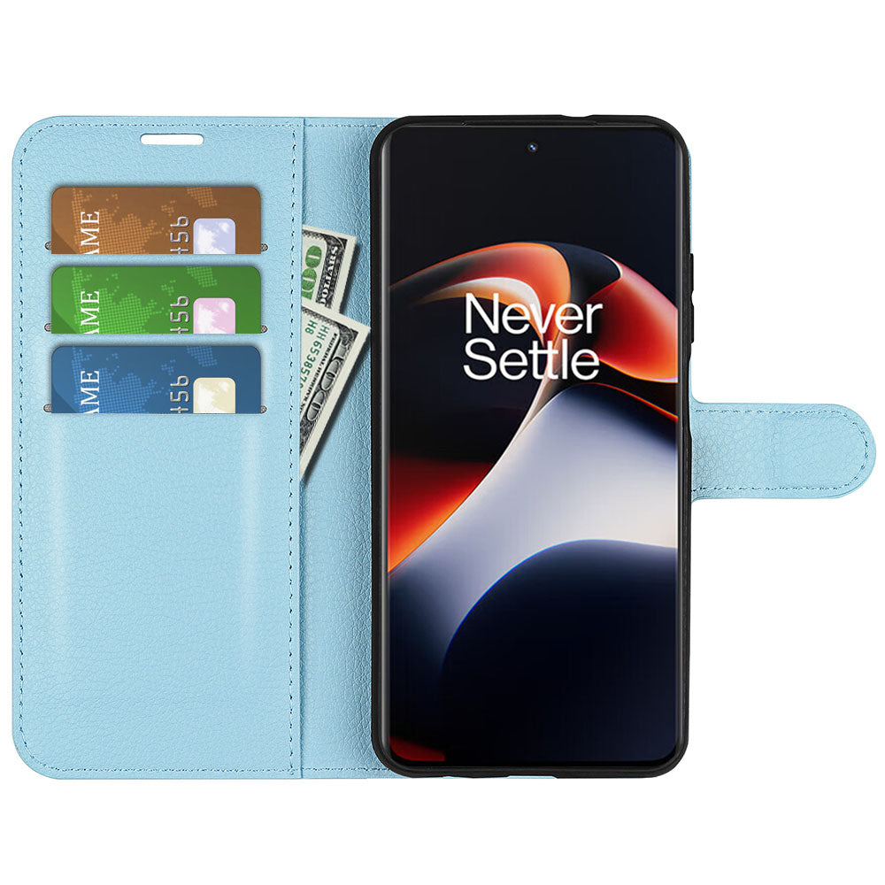 Shockproof Phone Case for OnePlus Ace 2 5G / 11R 5G Litchi Texture Wallet Phone Cover with Stand - Blue