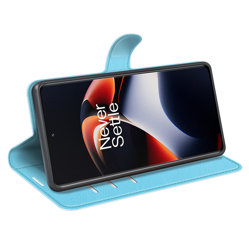 Shockproof Phone Case for OnePlus Ace 2 5G / 11R 5G Litchi Texture Wallet Phone Cover with Stand - Blue