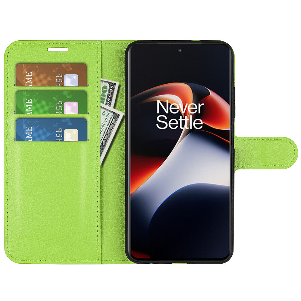 Shockproof Phone Case for OnePlus Ace 2 5G / 11R 5G Litchi Texture Wallet Phone Cover with Stand - Green