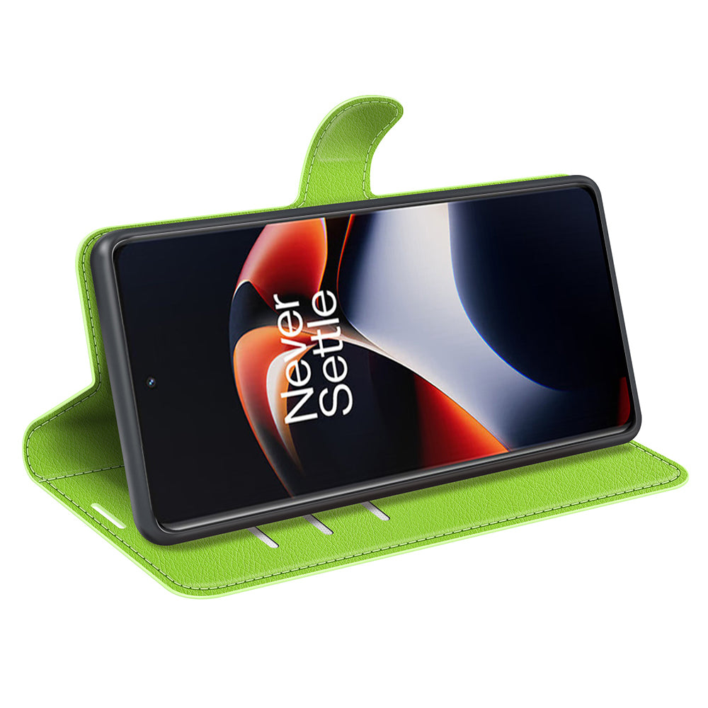 Shockproof Phone Case for OnePlus Ace 2 5G / 11R 5G Litchi Texture Wallet Phone Cover with Stand - Green
