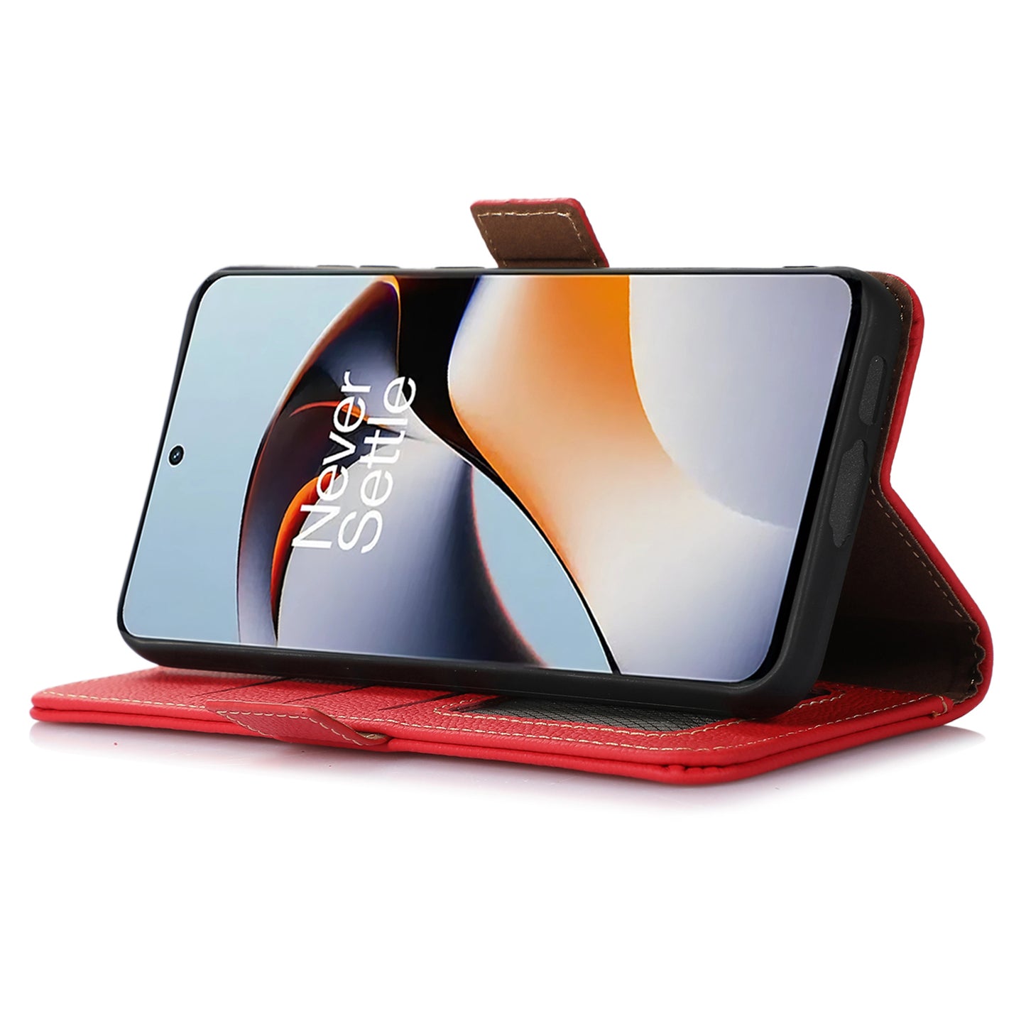 TJ for OnePlus Ace 2 5G / 11R 5G Wallet Phone Cover RFID Blocking Genuine Cow Leather Stand Protective Phone Case - Red