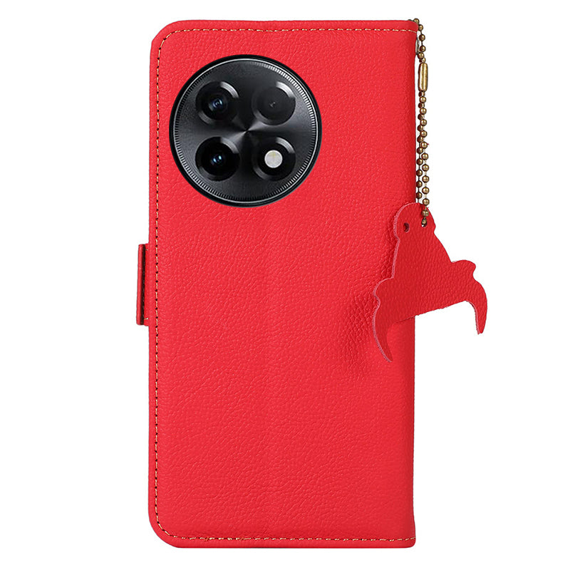 TJ for OnePlus Ace 2 5G / 11R 5G Wallet Phone Cover RFID Blocking Genuine Cow Leather Stand Protective Phone Case - Red
