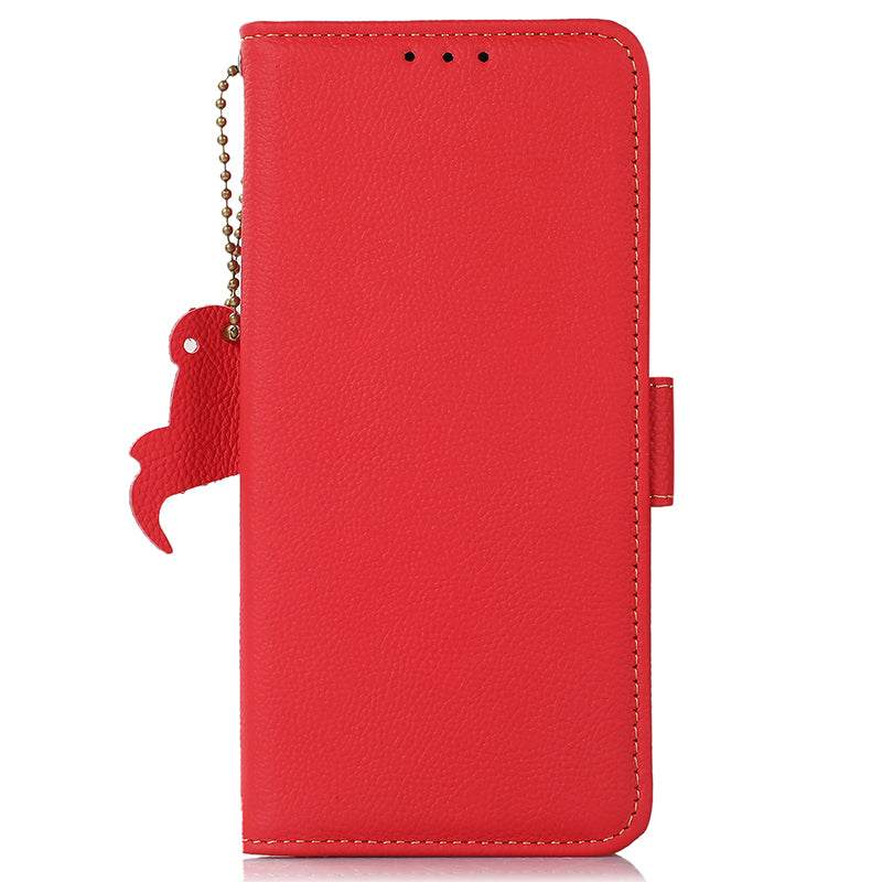 TJ for OnePlus Ace 2 5G / 11R 5G Wallet Phone Cover RFID Blocking Genuine Cow Leather Stand Protective Phone Case - Red