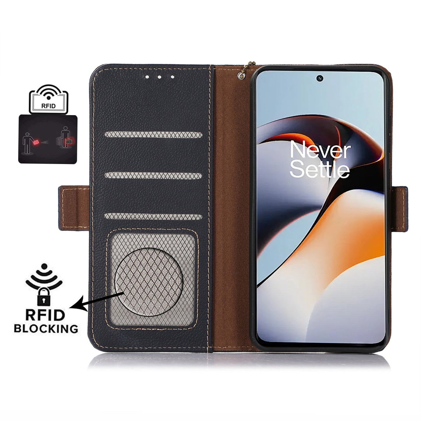 TJ for OnePlus Ace 2 5G / 11R 5G Wallet Phone Cover RFID Blocking Genuine Cow Leather Stand Protective Phone Case - Blue