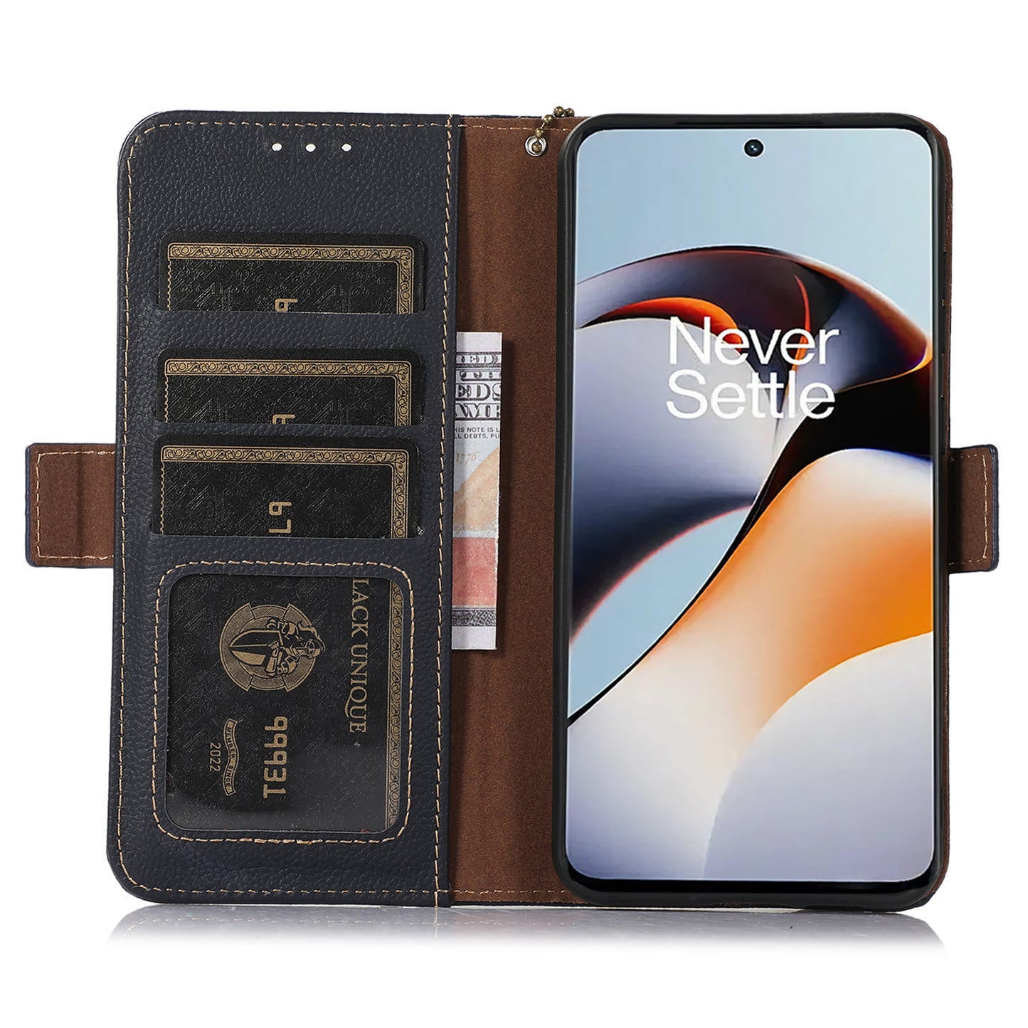 TJ for OnePlus Ace 2 5G / 11R 5G Wallet Phone Cover RFID Blocking Genuine Cow Leather Stand Protective Phone Case - Blue