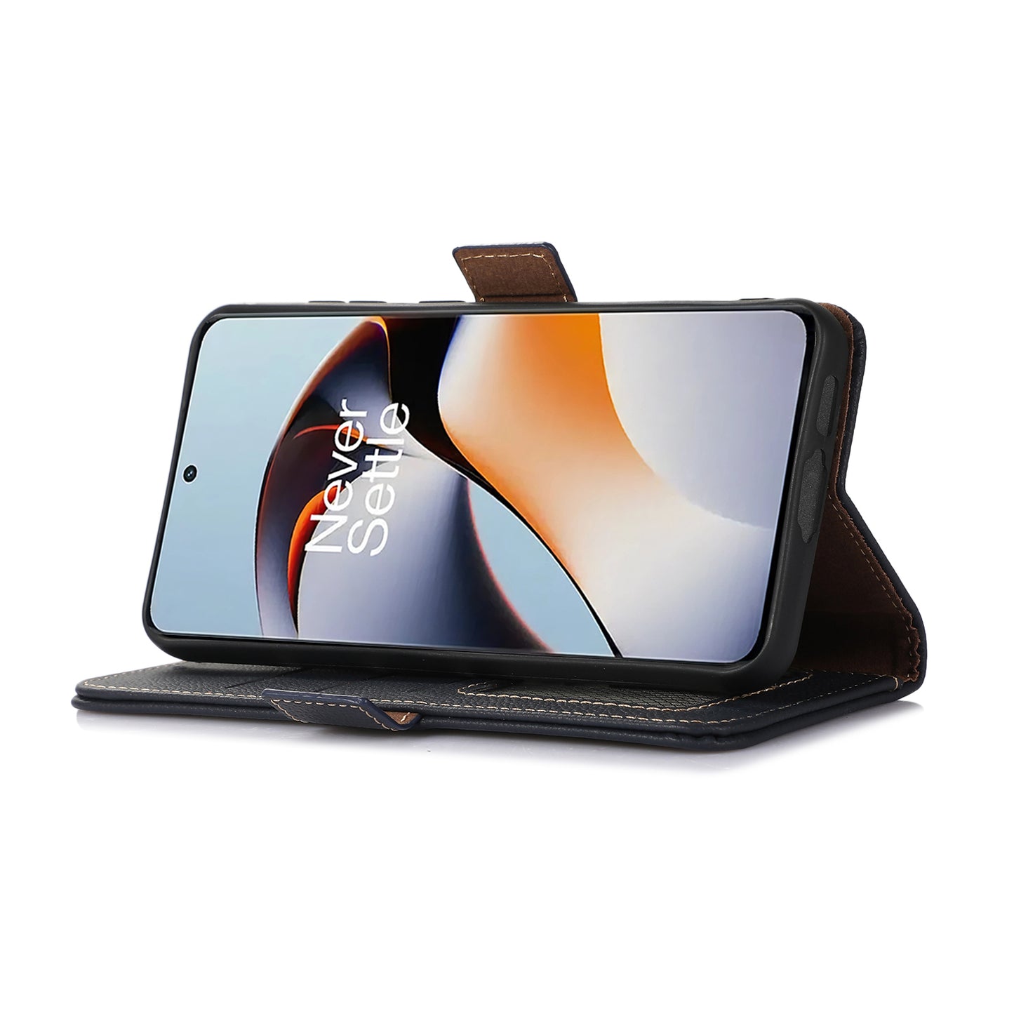 TJ for OnePlus Ace 2 5G / 11R 5G Wallet Phone Cover RFID Blocking Genuine Cow Leather Stand Protective Phone Case - Blue