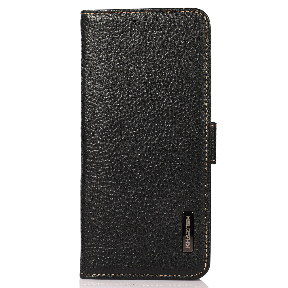 KHAZNEH For OnePlus Ace 2 5G / 11R 5G Stand Wallet Phone Case RFID Blocking Genuine Cow Leather Protective Cover - Black