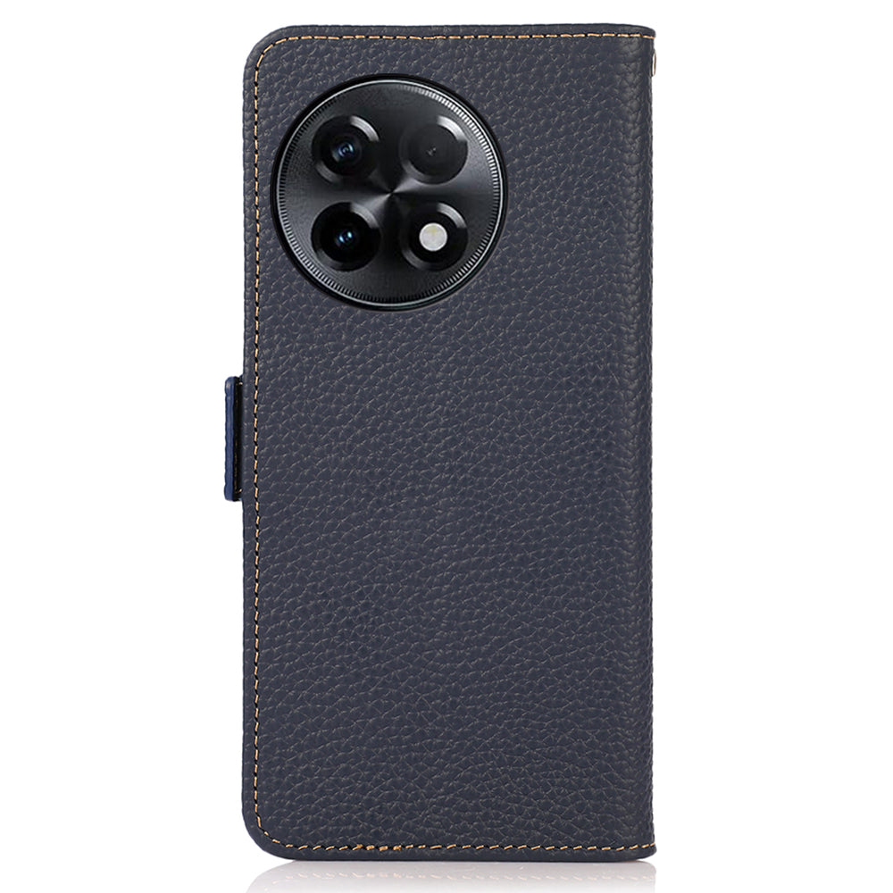 KHAZNEH For OnePlus Ace 2 5G / 11R 5G Stand Wallet Phone Case RFID Blocking Genuine Cow Leather Protective Cover - Blue
