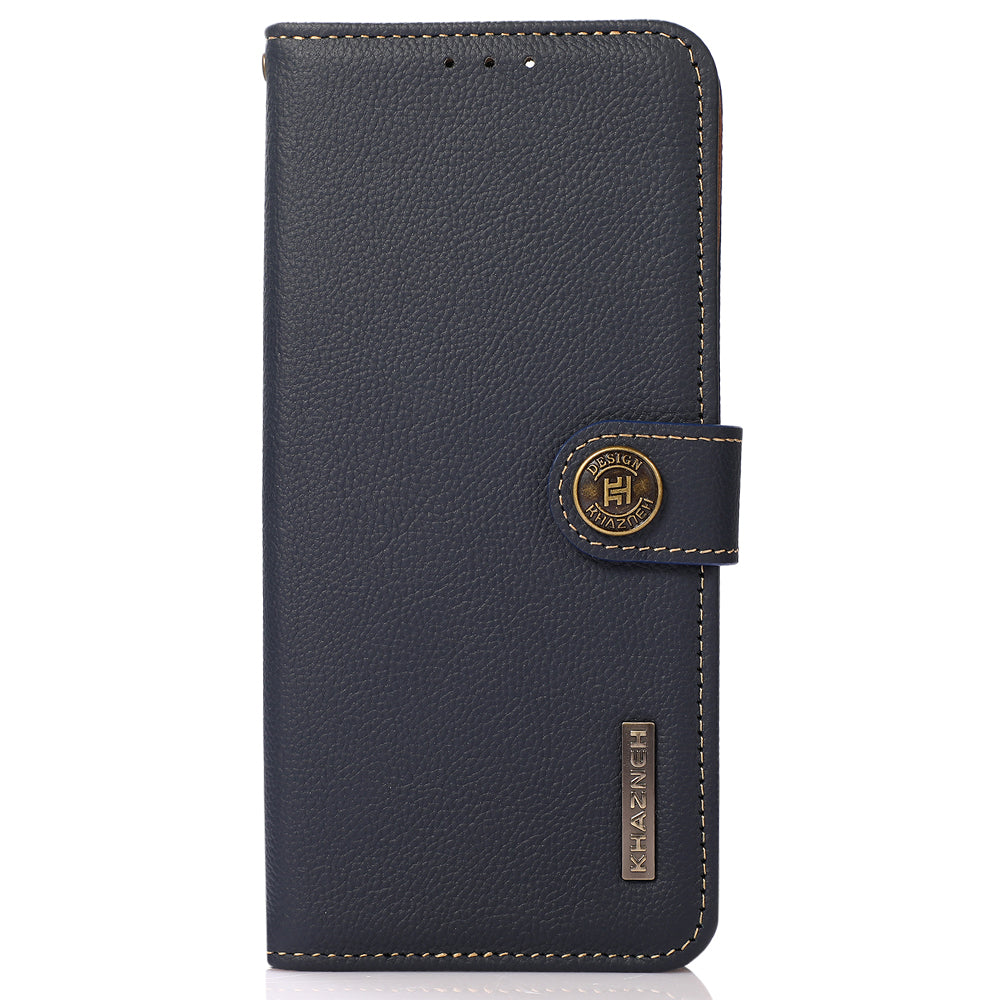 KHAZNEH For OnePlus Ace 2 5G / 11R 5G Wallet Phone Case RFID Blocking Genuine Cow Leather Cell Phone Stand Cover - Blue