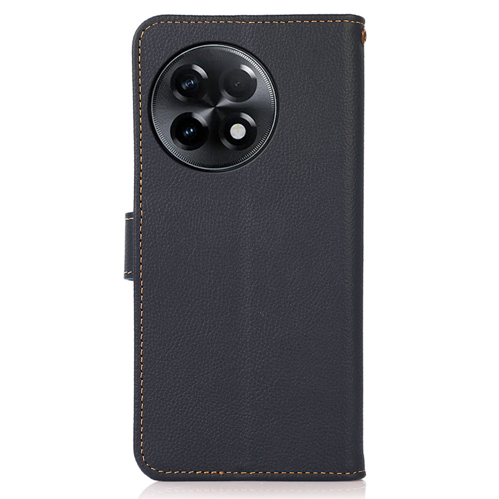 KHAZNEH For OnePlus Ace 2 5G / 11R 5G Wallet Phone Case RFID Blocking Genuine Cow Leather Cell Phone Stand Cover - Blue