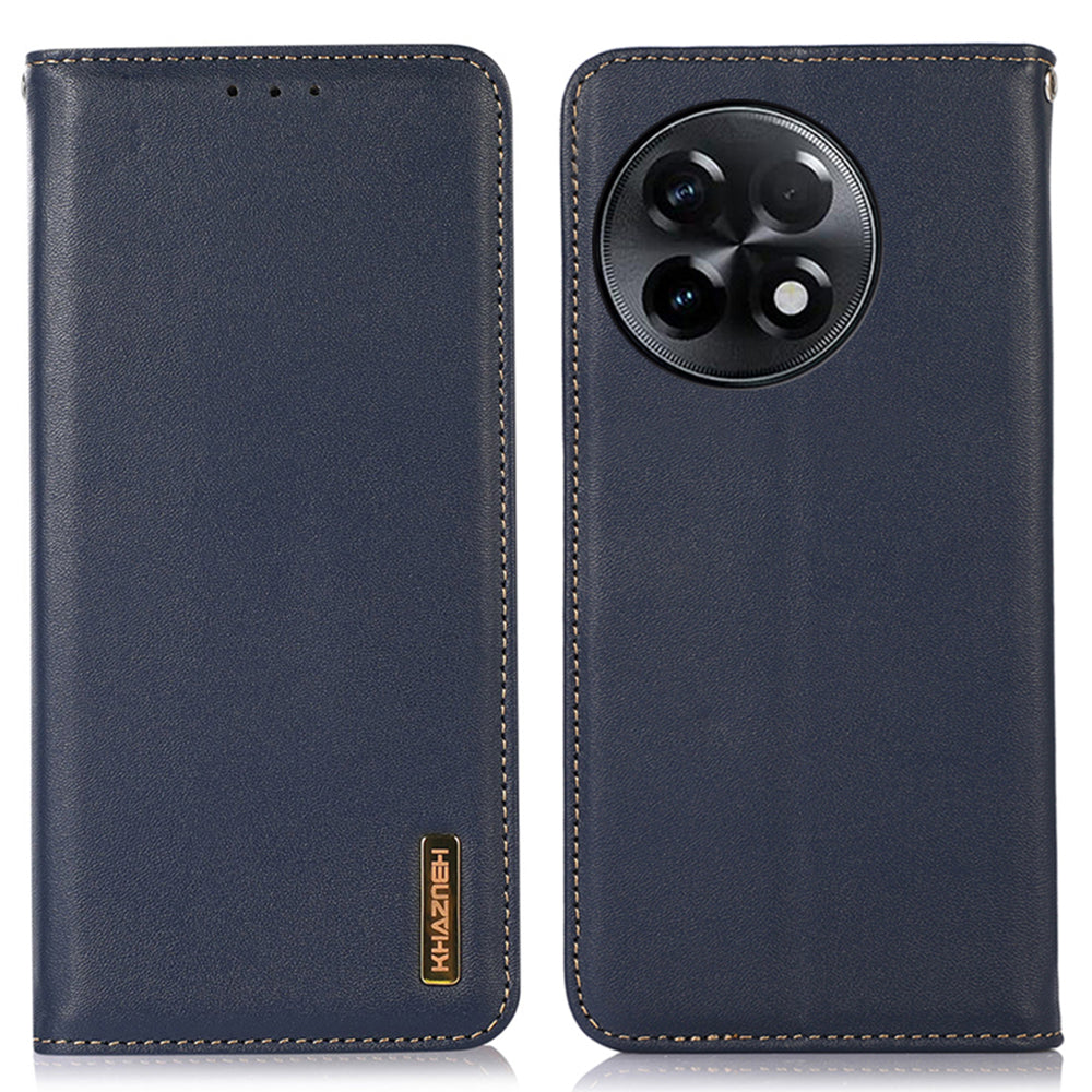 KHAZNEH for OnePlus Ace 2 5G / 11R 5G Phone Case Wallet Stand RFID Blocking Genuine Cowhide Leather Phone Cover - Blue